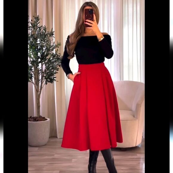 Nwt ZARA TAILORED VOLUMINOUS SKIRT RED - Picture 10 of 15